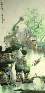 Chinese Water Township Painting,50cm x 100cm,1457005-x