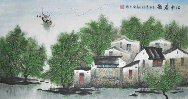 Chinese Water Township Painting,50cm x 100cm,1464011-x