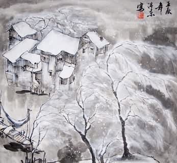 Chinese Water Township Painting,50cm x 50cm,1495003-x