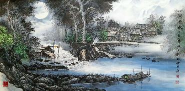 Chinese Water Township Painting,66cm x 136cm,1738003-x