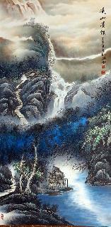 Chinese Water Township Painting,66cm x 136cm,1738006-x