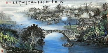 Chinese Water Township Painting,66cm x 136cm,1738007-x