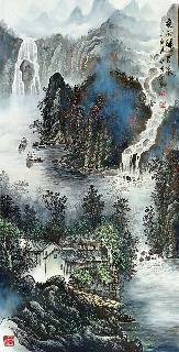 Chinese Water Township Painting,66cm x 136cm,1738009-x