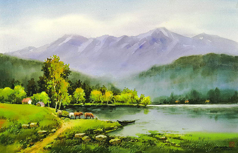 Digital Painting. Watercolor Drawing. Mountain Landscape, Himalayas, Tibet. Watercolor  Landscape With Views Of Pokhara Lake And Annapurna Mountain. Stock Photo,  Picture and Royalty Free Image. Image 114422806.