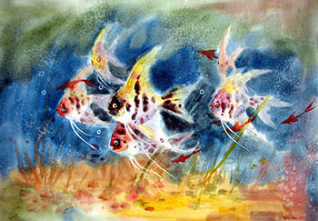 Flowers & Bird Watercolor Painting,53cm x 75cm,wcl72184003-x