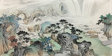 Chinese Waterfall Painting,68cm x 136cm,1011105-x