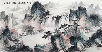 Chinese Waterfall Painting,66cm x 130cm,1011117-x
