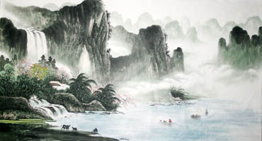 Chinese Waterfall Painting,97cm x 180cm,1057011-x