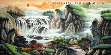 Chinese Waterfall Painting,69cm x 138cm,1058011-x