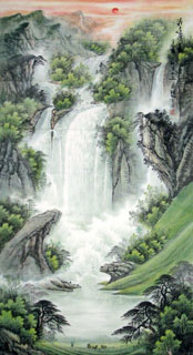 Chinese Waterfall Painting,97cm x 180cm,1058017-x