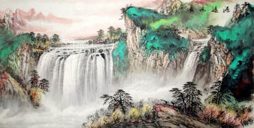 Chinese Waterfall Painting,69cm x 138cm,1107013-x