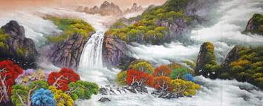 Chinese Waterfall Painting,96cm x 240cm,1134002-x