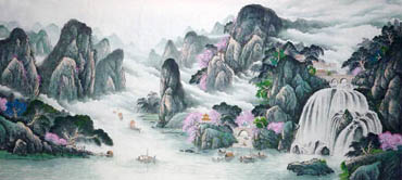 Chinese Waterfall Painting,96cm x 240cm,1134003-x
