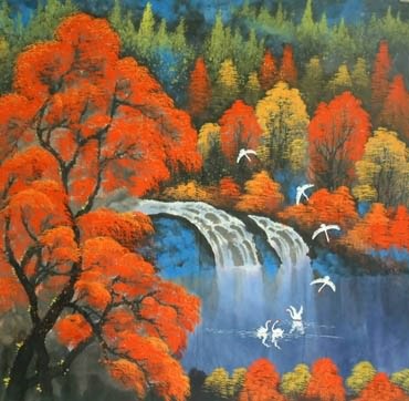 Chinese Waterfall Painting,62cm x 62cm,1134004-x