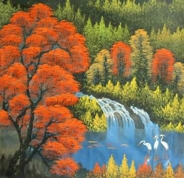 Chinese Waterfall Painting,62cm x 62cm,1134005-x