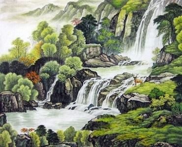Chinese Waterfall Painting,70cm x 85cm,1135014-x