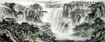 Chinese Waterfall Painting,96cm x 240cm,1136001-x