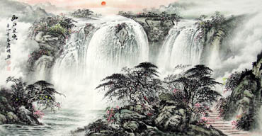 Chinese Waterfall Painting,69cm x 138cm,1136003-x