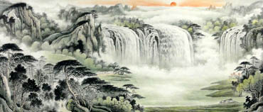 Chinese Waterfall Painting,96cm x 240cm,1147002-x