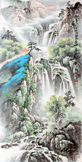 Chinese Waterfall Painting,69cm x 138cm,1148001-x
