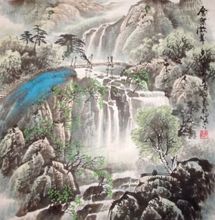 Chinese Waterfall Painting,66cm x 66cm,1148007-x