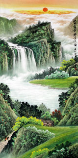 Chinese Waterfall Painting,69cm x 138cm,1151009-x