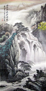 Chinese Waterfall Painting,66cm x 136cm,1155002-x