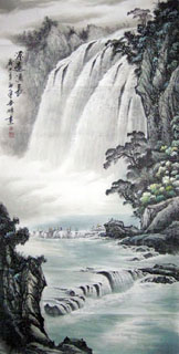 Chinese Waterfall Painting,66cm x 136cm,1155004-x