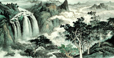 Chinese Waterfall Painting,66cm x 136cm,1157001-x
