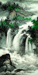 Chinese Waterfall Painting,66cm x 136cm,1157003-x