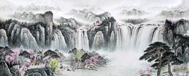 Chinese Waterfall Painting,140cm x 360cm,1161004-x