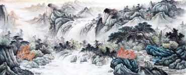 Chinese Waterfall Painting,96cm x 240cm,1161005-x