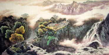 Chinese Waterfall Painting,66cm x 136cm,1332008-x