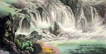 Chinese Waterfall Painting,66cm x 136cm,1332009-x