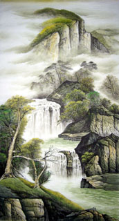 Chinese Waterfall Painting,97cm x 180cm,1332012-x