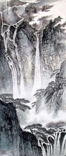 Chinese Waterfall Painting,56cm x 136cm,1452010-x
