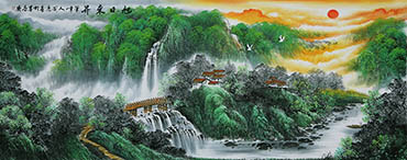 Chinese Waterfall Painting,96cm x 236cm,cyd11123001-x