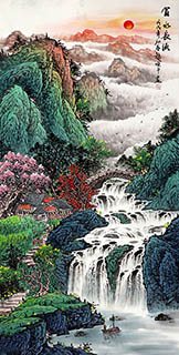 Chinese Waterfall Painting,68cm x 136cm,cyd11123010-x