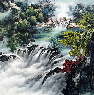 Chinese Waterfall Painting,68cm x 68cm,cyd11123013-x