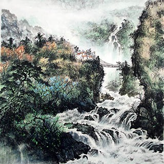 Chinese Waterfall Painting,68cm x 68cm,cyd11123019-x