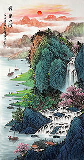 Chinese Waterfall Painting,68cm x 136cm,cyd11123020-x