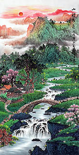 Chinese Waterfall Painting,68cm x 136cm,cyd11123030-x