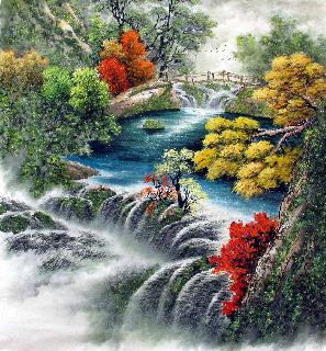 Chinese Waterfall Painting,96cm x 96cm,shw11093001-x