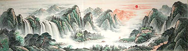 Chinese Waterfall Painting,60cm x 240cm,xll1001001-x