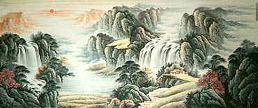 Chinese Waterfall Painting,96cm x 240cm,xll1001002-x