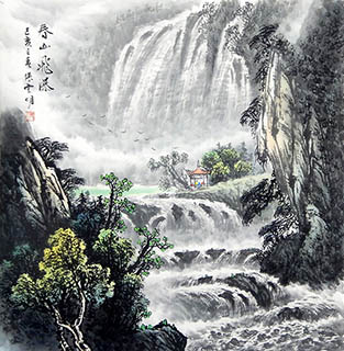 Chinese Waterfall Painting,68cm x 68cm,zym11169002-x