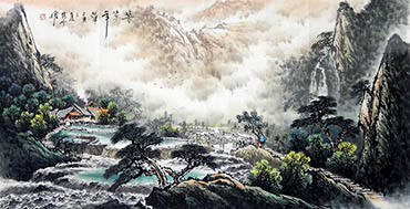 Chinese Waterfall Painting,69cm x 138cm,zym11169004-x